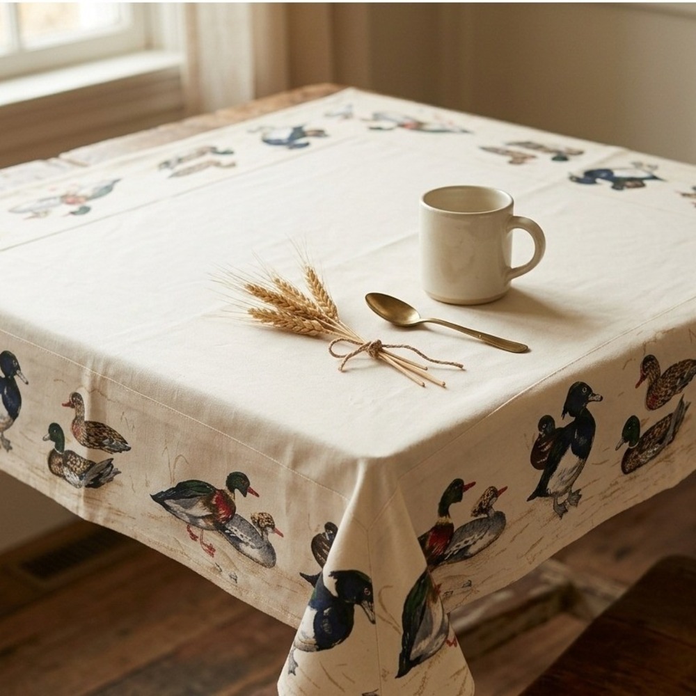 Vintage Duck Print Square Cotton Tablecloth Wildlife Mallard 33x33